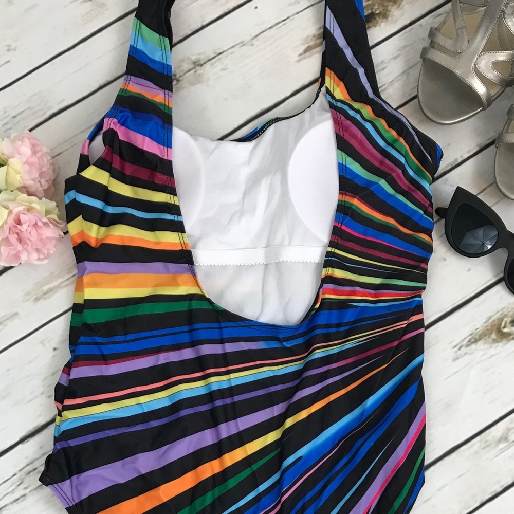 Rainbow Multicolor Striped Fan Bathing Suit - Picture 9 of 13